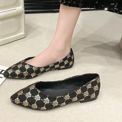 Мода 2025 Туфли с закрытым носком для женщин Повседневные женские Цветная блокировка Круглый носок Принт С мелким вырезом Плоская подошва Повседневные