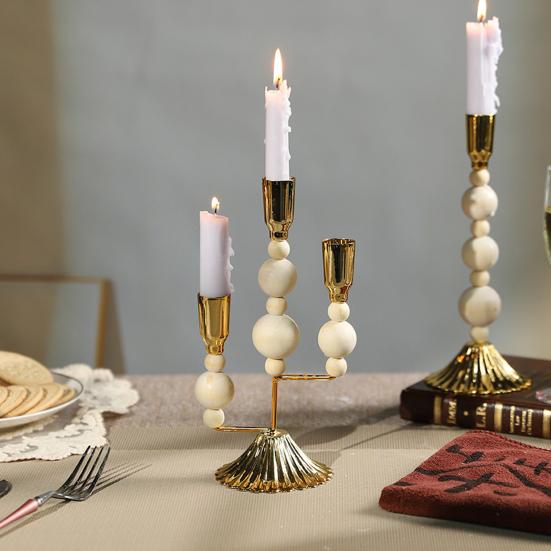 Подсвечник из чугуна с деревянными бусинами, винтажный, на 1/2/3 свечи, для домашнего офиса, гостиной, прихожей, декоративный металлический подсвечник