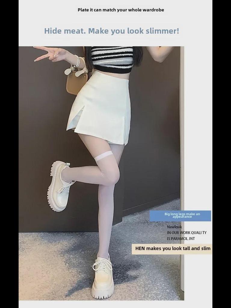 Женская белая юбка А-силуэта с разрезом и высокой талией - летняя короткая юбка, маленький размер, дизайн, защищающий от воздействия окружающей среды