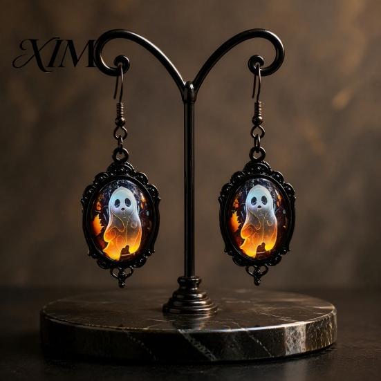 Decorative Commemorative Jewelry Gothic Ghost Earrings, Vintage Style Matte Black Alloy Dangle Victorian Halloween for Women Daily And Party