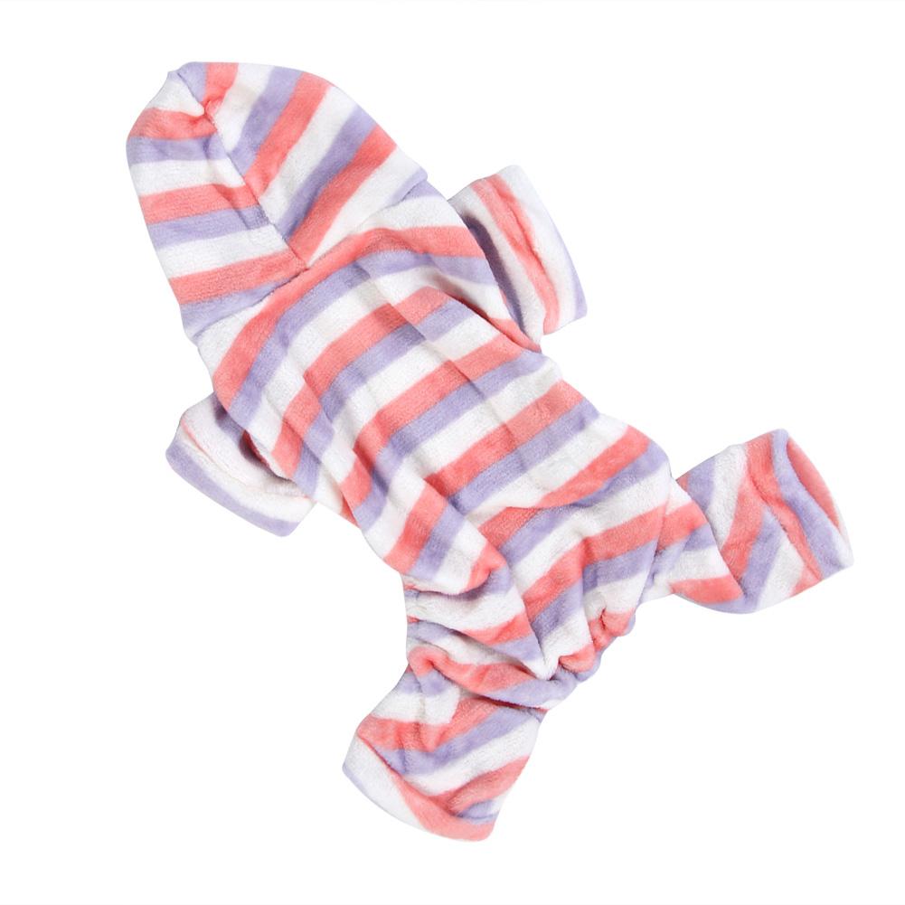 Домашний питомец Собака Кошка Коралловый флис Милая одежда Ночная одежда Сохраняет тепло Дизайн с капюшоном для осени и зимы Полосатый узор