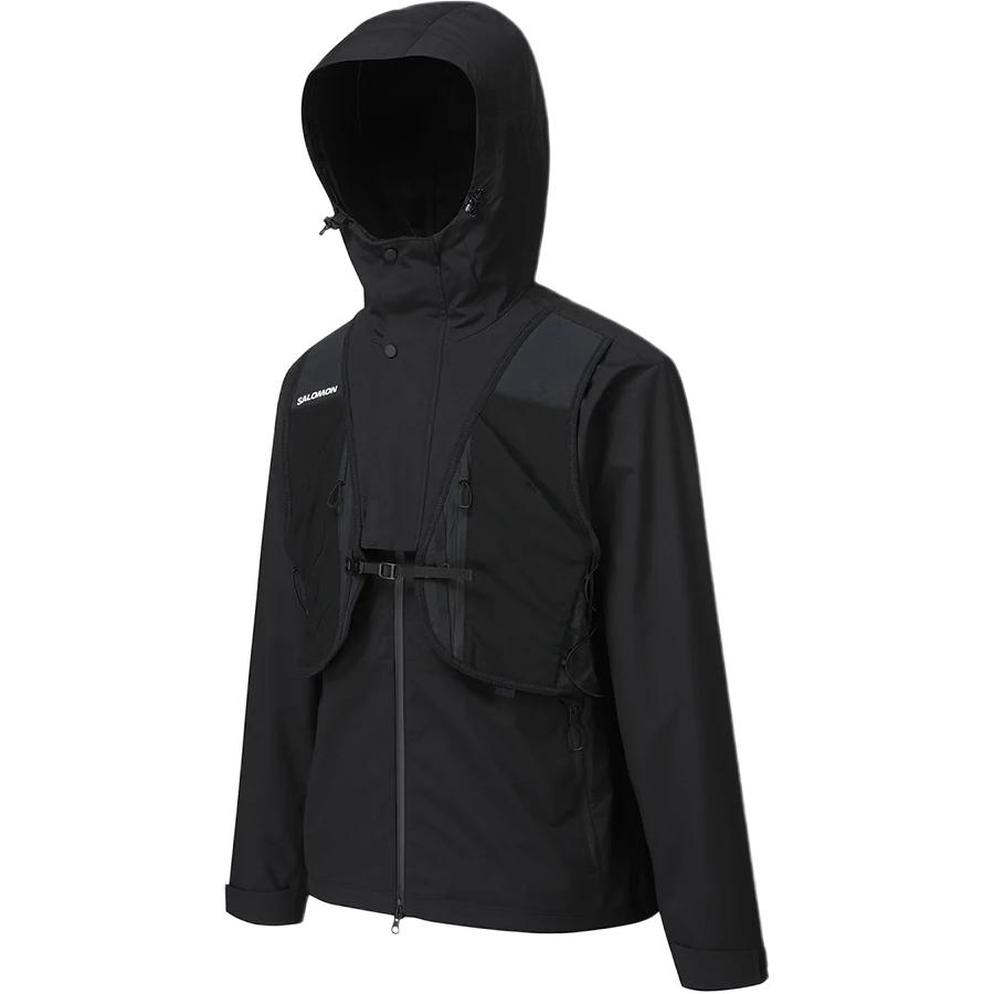 SALOMON Korea Line Spliced Zipper Hooded Faux Two-Piece Long Sleeve Jacket Unisex Jackets Black LC2573900