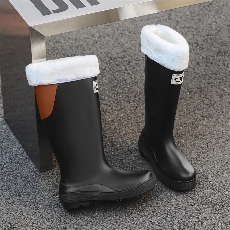 Высокие резиновые сапоги, модные женские резиновые сапоги, водонепроницаемая обувь на толстой подошве, резиновая обувь, осень-зима, теплые, нескользящие