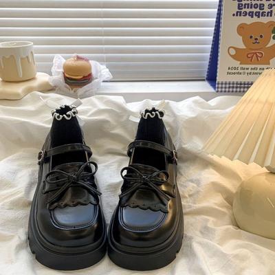 Роскошные женские туфли из лакированной кожи Лолита Японские туфли Мэри Джейн Элегантный черный бант Удобная обувь для ходьбы Женские туфли на высоком каблуке