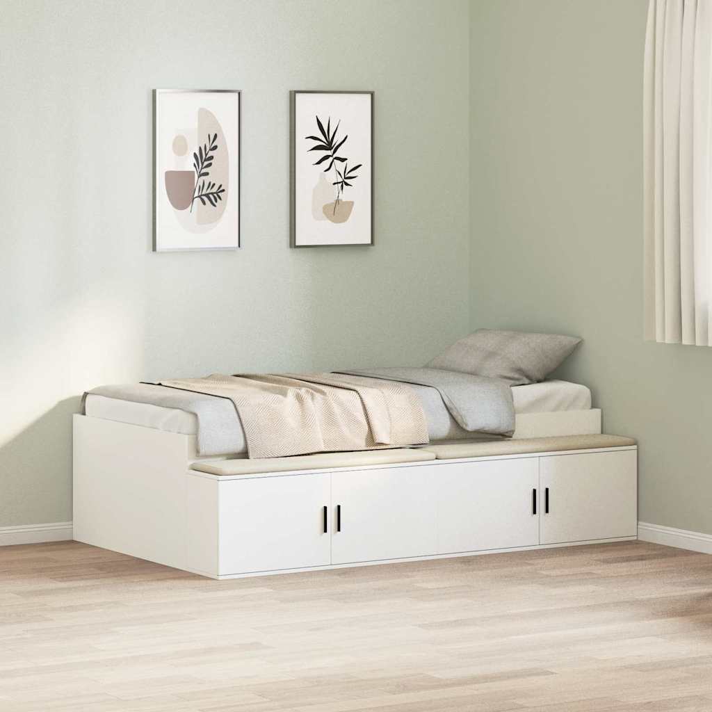 Bed Frame with Drawers White 100 x 200 cm Engineered Wood