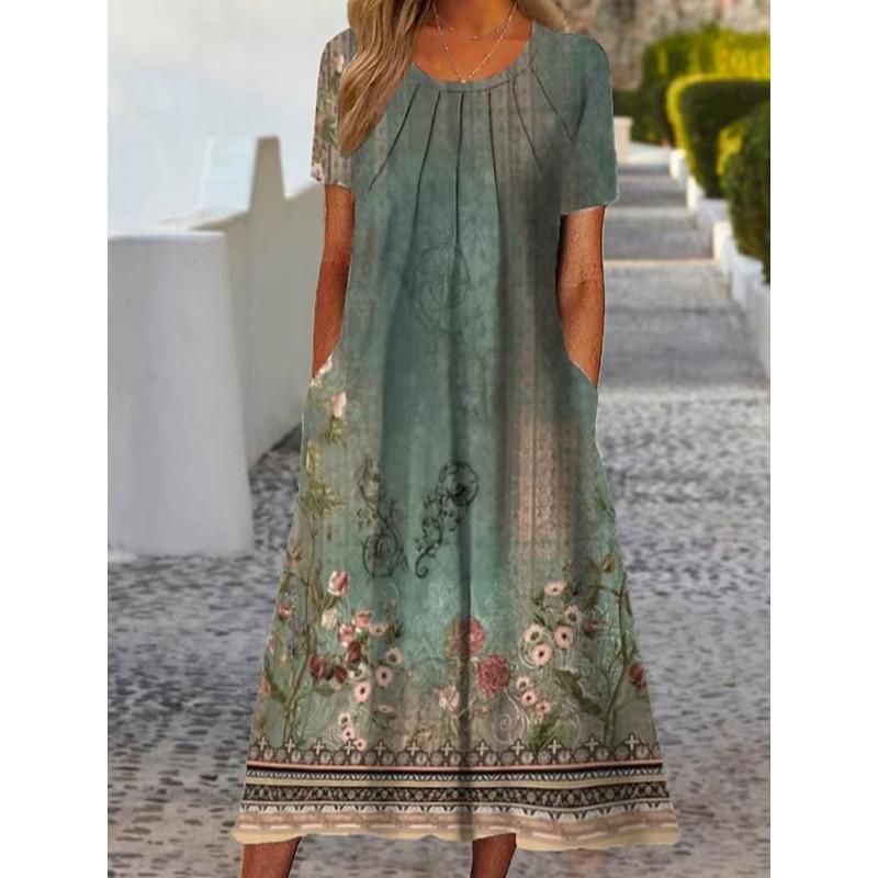 BITCED Женская мода лето весна цветочный принт с коротким рукавом и круглым вырезом повседневные платья