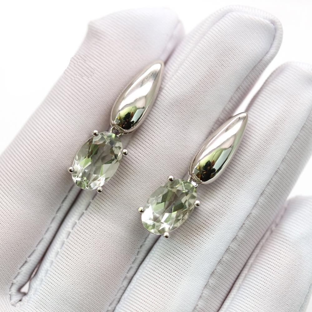 Bolaijewelry Натуральный зеленый аметист овальные серьги с драгоценными камнями 8*12 мм, серебро 925 пробы, простые женские изысканные ювелирные изделия, подарок