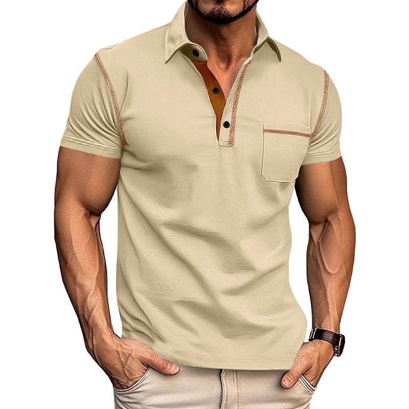 Мужская футболка-поло с коротким рукавом, воротником-стойкой и карманом - Business Casual