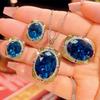 Jewelry Simulation Blue Spinel Light Luxury High Jewelry Set 15 * 20-10-12