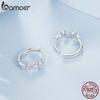 BAMOER 925 Sterling Silver Shiny Starry Ear Buckles Irregular Hoop Earrings for Women Shiny Zircon Fine Jewelry Gift