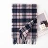 Women's 100% Wool Plaid Scarf - Korean Style, Autumn/Winter 2025, Long Tassel Shawl, Cold-Proof and Warm