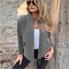 Women's Gray Cropped Jacket with White Top and Black Pants, Urban Casual Outfit