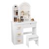 Makeup Vanity Desk with LED Lighted Mirror, Vanity Table with 4 Drawers and Opening Shelves, Bedroom Dressing Table with Stool