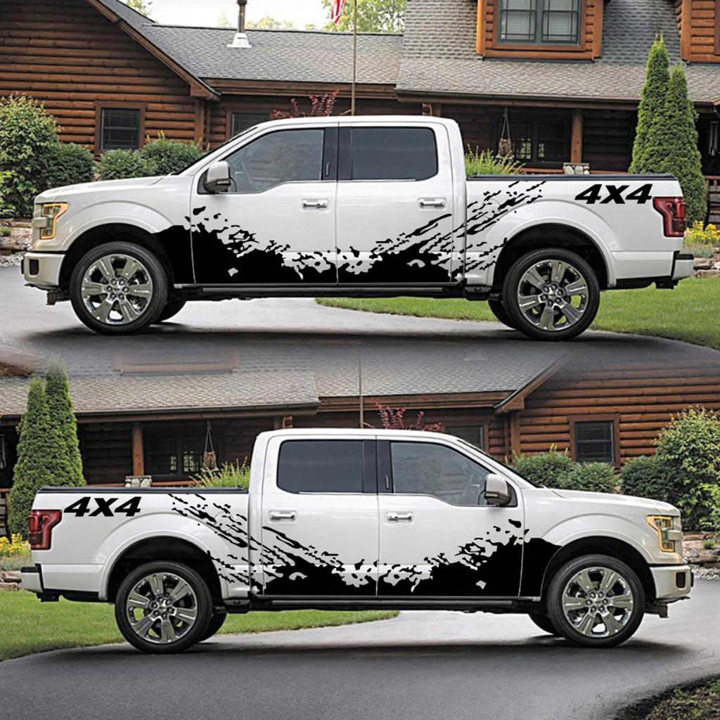 4PCS Car Stickers 4X4 Off Road(40*10cm)+Mountain Graphic Decal(190*50cm) Sticker for Car Truck Exterior Accessories