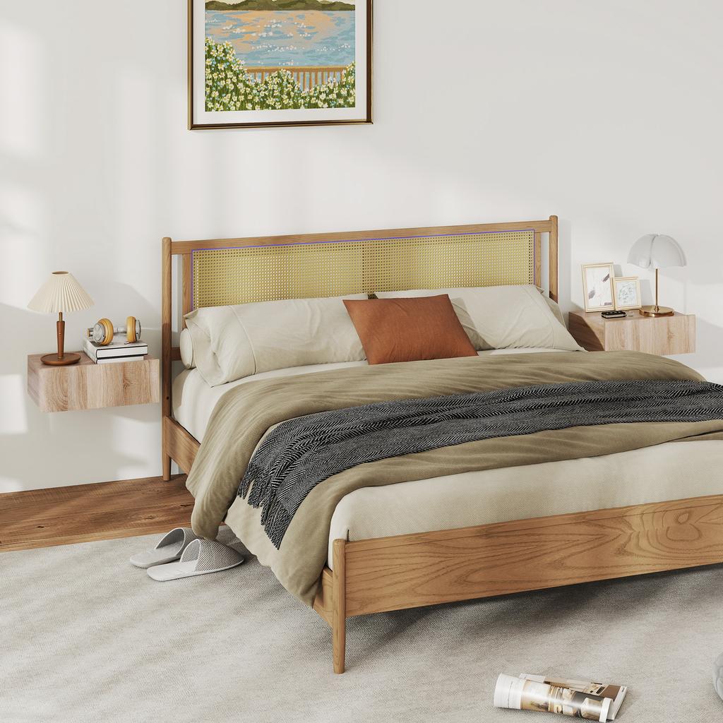 Set Of 2 Wall Mounted Nightstands Floating Bedside Tables With Sliding Drawer 40 X 30 X 15 Cm Oak