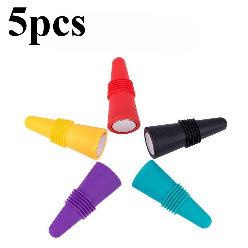 5pcs Silicone Wine and Beverage Bottle Cap Set Champagne Bottles Sealer Stoppers Wine Cork Stopper Bar Wine Tool 7