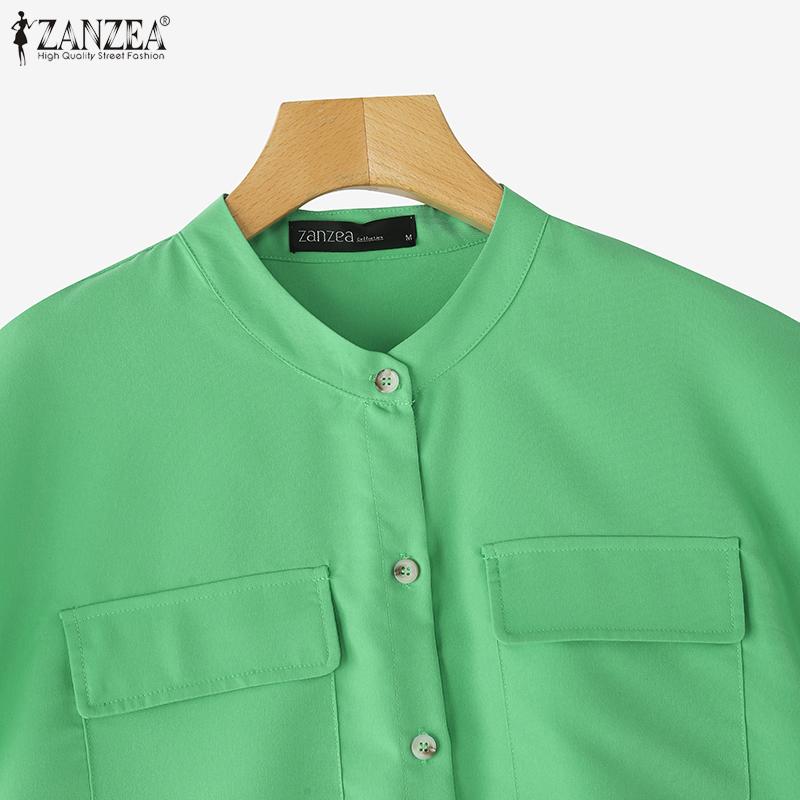 ZANZEA Женская летняя блузка свободного покроя с круглым вырезом и коротким рукавом