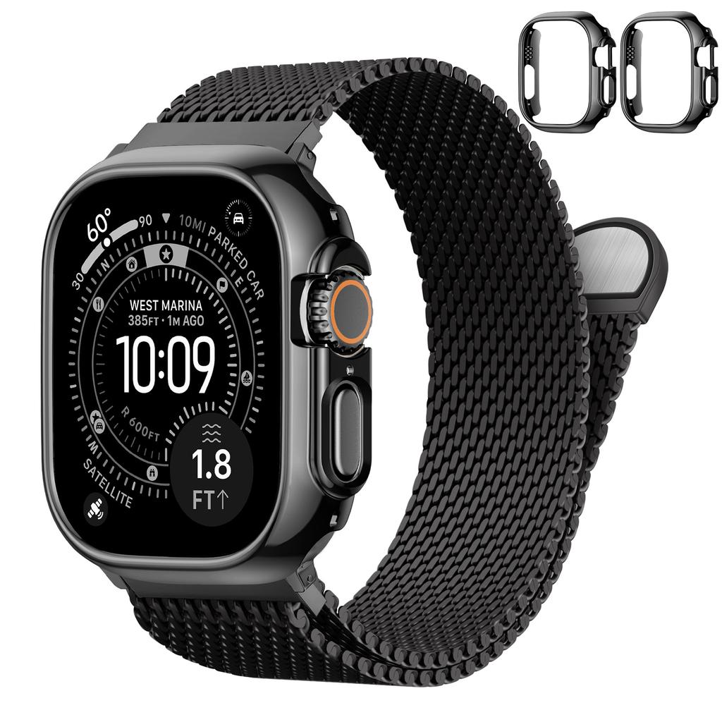 For Apple Watch Band Ultra2 3 49mm 45mm 42 46mm 40mm 44mm Milanese Bracelet iWatch series SE 11 10 9 8 7 Case+Thick Metal Strap