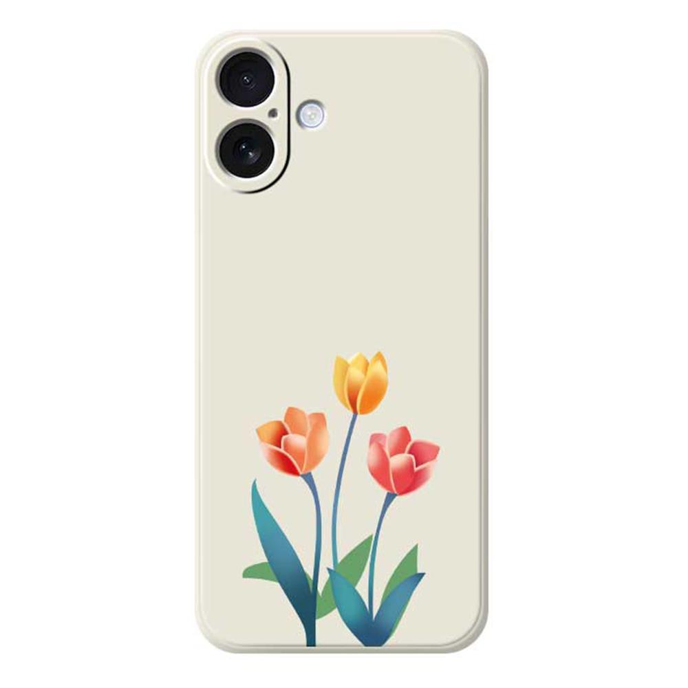 For iPhone 17 Case Three Flowers Pattern Printing Straight Edge TPU Phone Back Cover