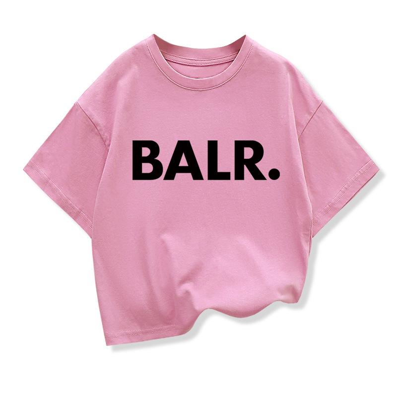 Летняя футболка для мальчиков Хлопок Повседневная Смешная BALR. Печать Крутые Свободные Топы с Круглым Вырезом для Малышей Детские Футболки с Коротким Рукавом Топы для Девочек
