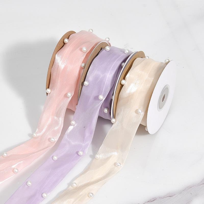 Elegant Pearl Hibiscus Satin Flower Cake Bag Decoration Bow Hair Clip Ties Floating Ribbon Ribbon DIY Material Ribbon Crafts Making Ribbons