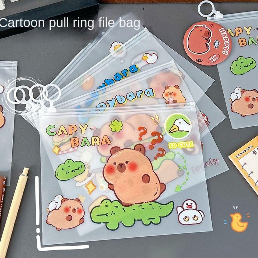 PVC Capybara File Bag Cute Cartoon Zip File Bag New Test Paper Storage Pouch  Student