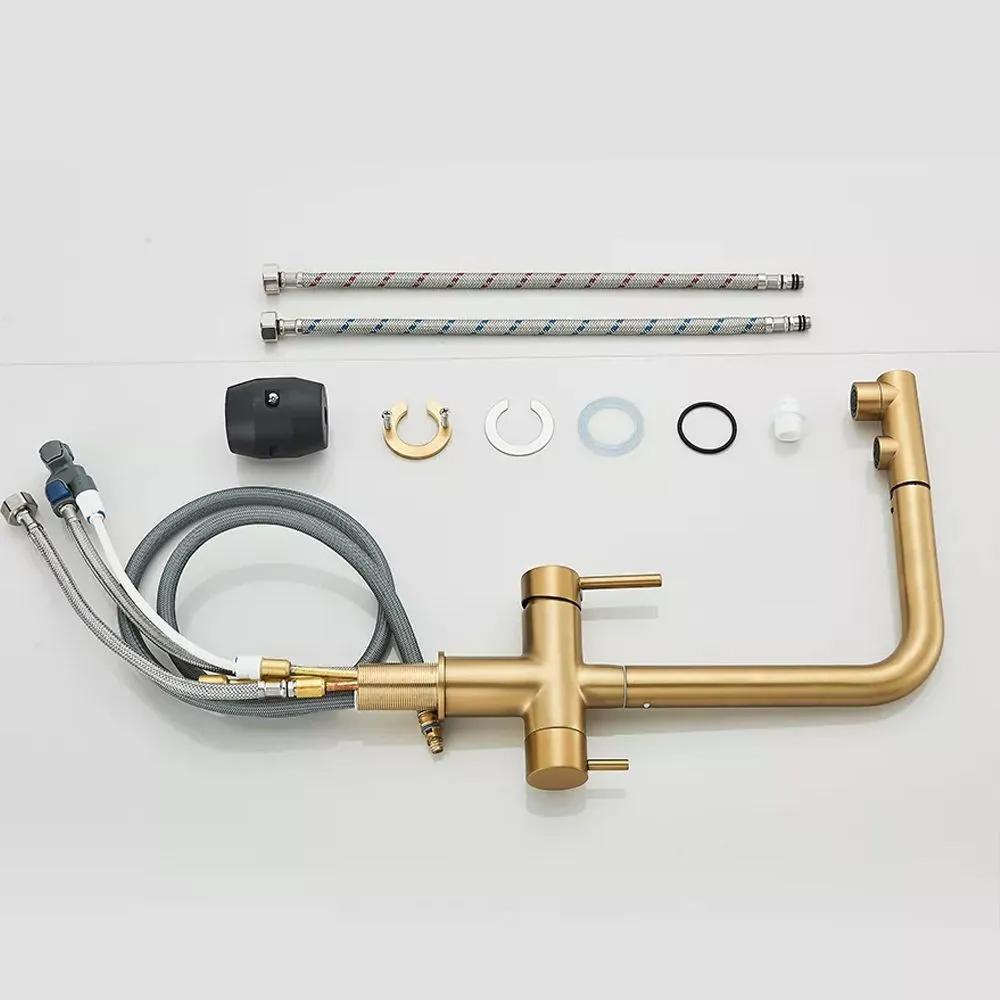 Kitchen Pull-out Filtered Faucet Black Brass Purifier Faucet 360 Rotation Dual Sprayer Drinking Water Tap Vessel Sink Mixer Tap