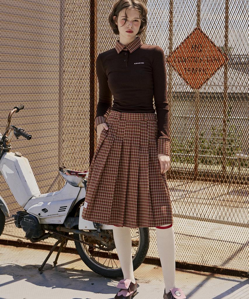 KANDINI Brown Soft Check Polo Shirt