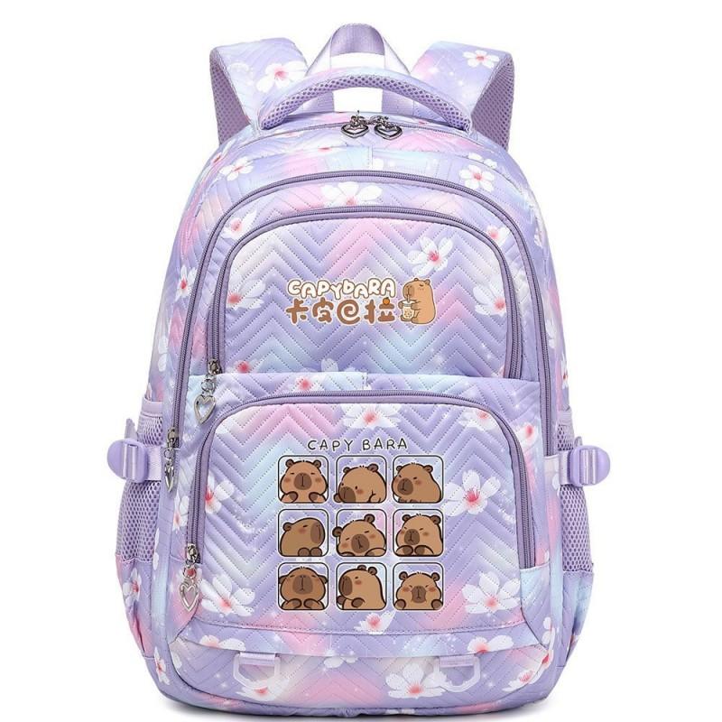 Capybara Print Youth School Backpack Teen Girls Boys Lightweight Multi-Compartment Nylon Bag With Air-Padded Straps