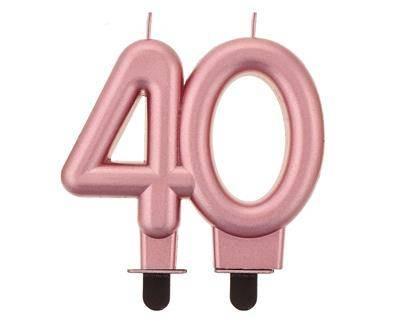 Number 40 Birthday Candle, Metallic Rose Gold, 8