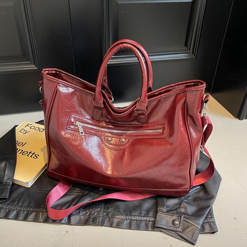 Досуг Большая вместительная сумка-тоут Новые женские сумки для шопинга и путешествий Красные сумки Ретро из искусственной кожи для студентов колледжа одно плечо сумки
