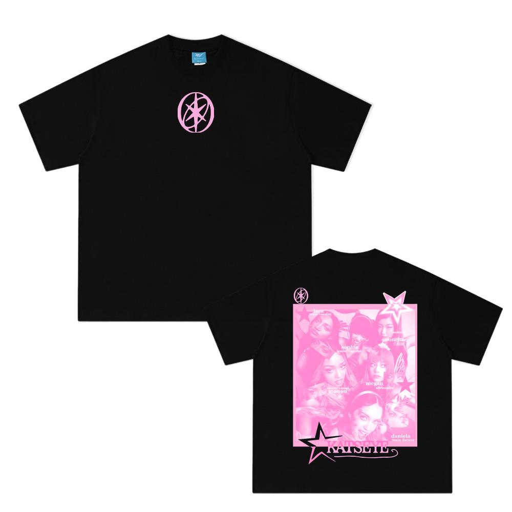 K-pop женская группа KATSEYE Футболка Летний новый стиль 100% Хлопок Высокое качество ТОПЫ Круглый вырез Удобная Женская одежда