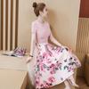 Women Irregular T Shirt+Mesh Skirts Suits Bowknot Solid Tops Vintage Floral Skirt Sets Elegant Woman Two Piece Set