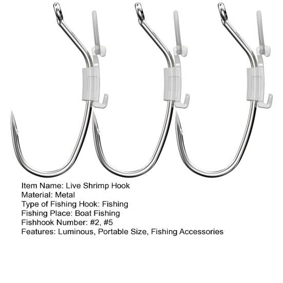 3/5/10/20Pcs Luminous Live Fishhook with Barbed Shrimp Fixing Hook Glow-in-the-dark Offset Freshwater Saltwater Catfish
