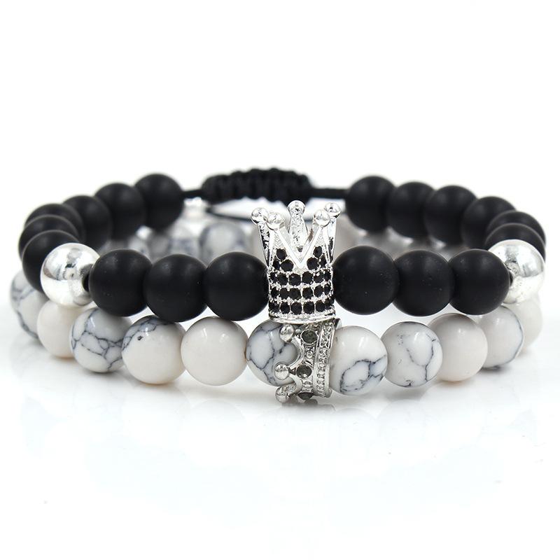 Creative personality black matte woven high crown white pine wear small crown two-piece set bracelet bracelet accessories men