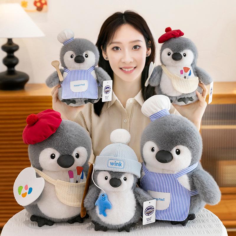 Adorable Penguin Chef Plush Holding Fish - Stuffed Toy & Gift