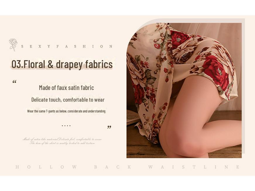 Manyan Sexy Lingerie: Deep V Silky Kimono & See-Through Floral Nightdress Set