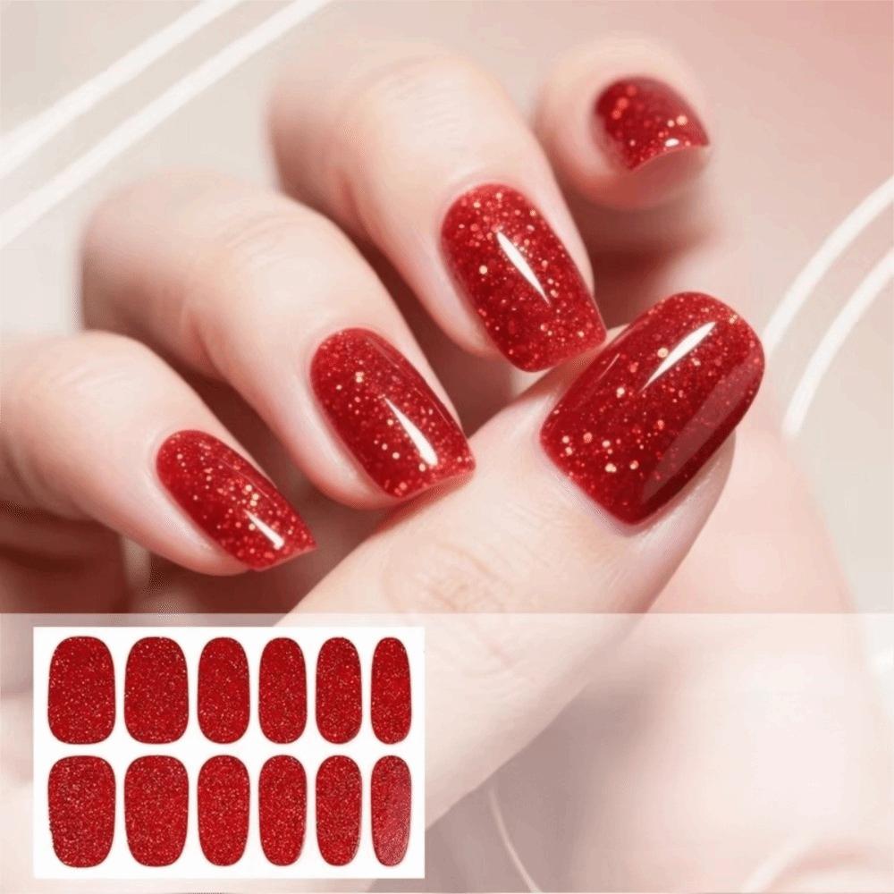 Glitter Gel Nail Stickers Self-Adhesive Toenail Stickers Full Cover Nail Strips Women
