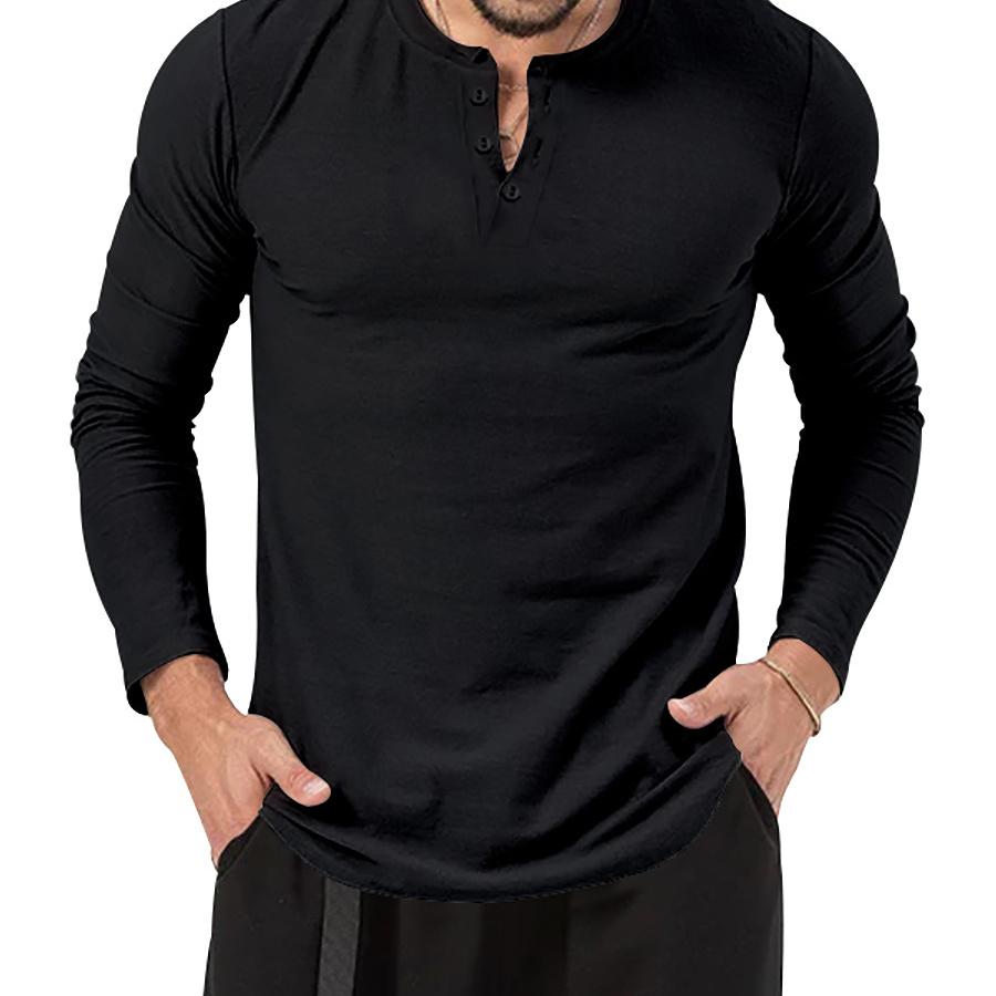 Мужская однотонная осенняя футболка с v-образным вырезом, мужские белые, черные базовые футболки с длинными рукавами