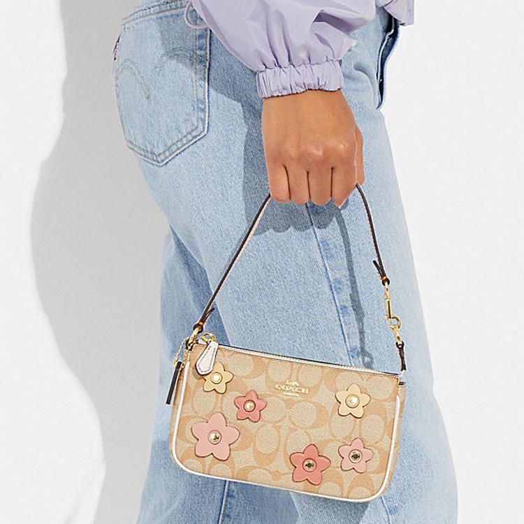 Coach Nolita 19 Классический логотип Цветочная инкрустация Застежка-молния Женская сумка-клатч Хаки CH619-IMOT4