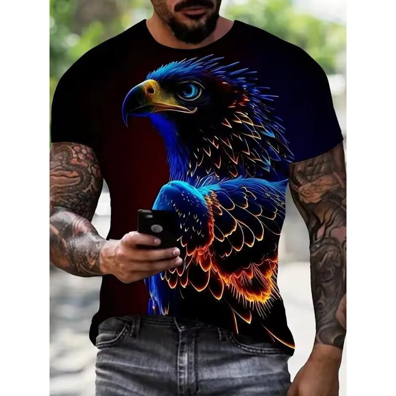 Cool Eagle Pattern T Shirt for Men Clothing 3D Print Flame Eagle Summer Streetwear Trendy Short Sleeve Men Y2k T-Shirts Tops