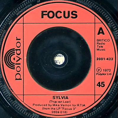 7-дюймовая пластинка FOCUS - Sylvia 2001422 Polydor 1973 UK Рок Б/У