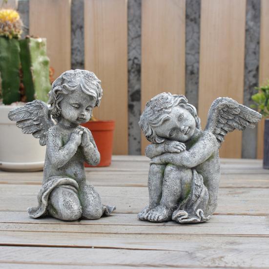 2 шт. Статуи херувимов, ангелов, садовые мемориальные украшения, водонепроницаемые, устойчивые к ультрафиолетовому излучению, для использования в помещении и на открытом воздухе, очаровательные скульптуры