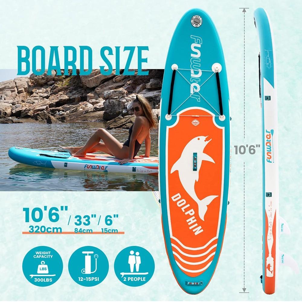 FunWater NEW SUPFW08C Inflatable Stand Up Paddle Board 10.6'' Long 33'' Wide 6'' Thick