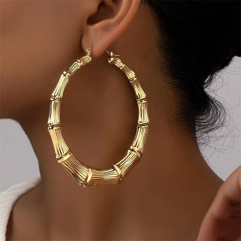 Серьги-кольца в стиле бамбуковой секции, модные, эффектные, минималистичные, шикарные, золотистые, большие, круглые серьги-кольца для женщин