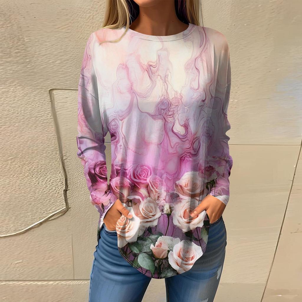 Футболки для женщин, осенние повседневные рубашки с длинным рукавом, толстовка, винтажный топ с графическим принтом, пуловер