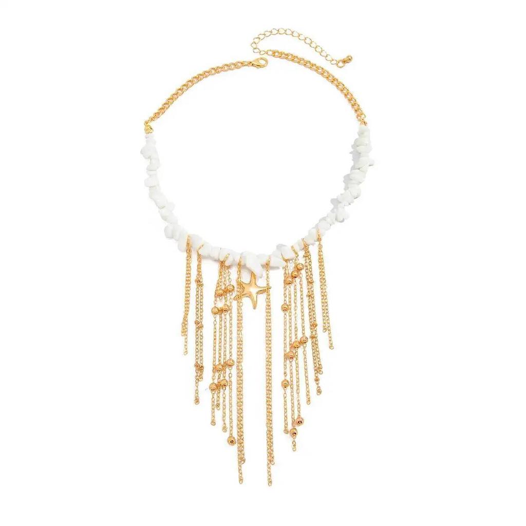 SHIXIN Бохо Звезда Морская Звезда Кисточка Ожерелье Кулон Ожерелье Женское Винтаж Лето Гравий Бусины Ключица Цепочка Вечеринка Украшения 2026 Новый