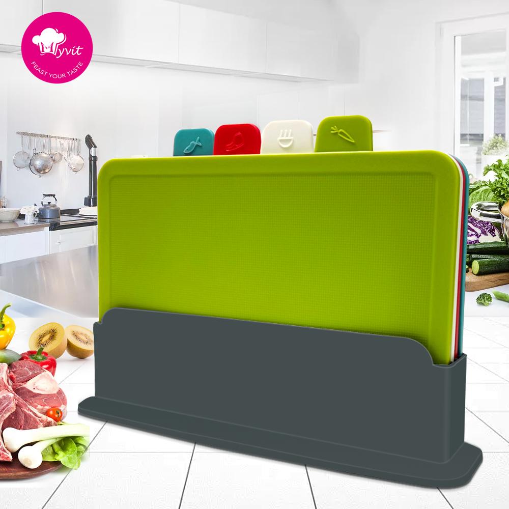 Cutting Boards with Holder 4pcs Sets for Kitchen Non-Slip Anti Bacterium Plastic Chopping Block Plastic Dishwasher Safe Chrismas