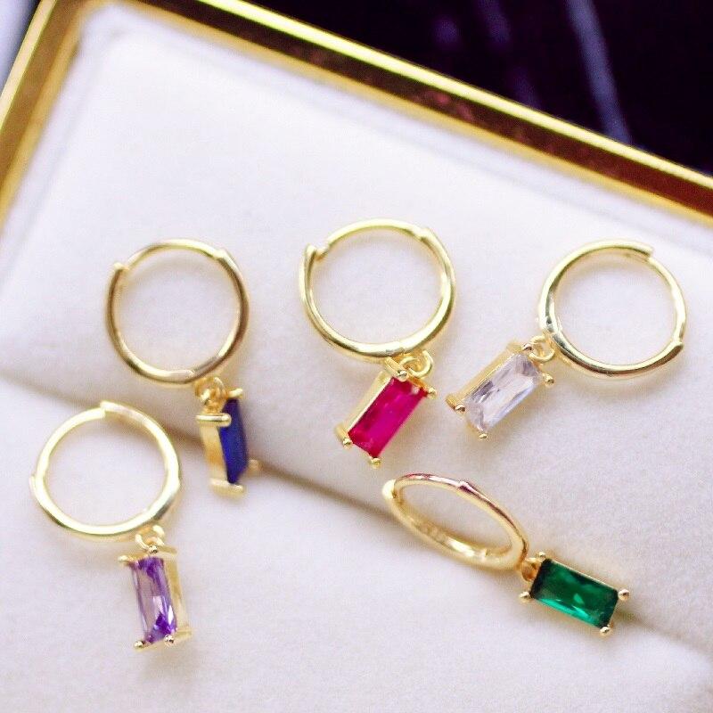 Серьги-кольца квадратные геометрические с разноцветным цирконием из стерлингового серебра 925 пробы, женские темпераментные застежки S -E1533