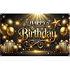 Nuxovilar Happy Birthday Banner Blue Gold Balloons String Lights Polyester Backdrop 43x70.86 Inches - Large Party Birthday Decorations for Photo